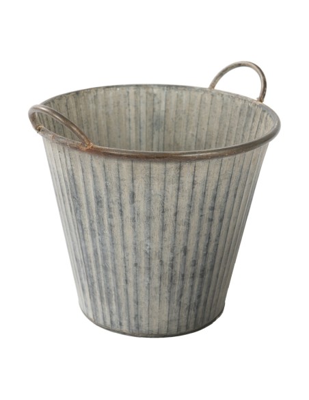 Cubo de metal con dos asas para la decoración otoñal de escaparates y espacios