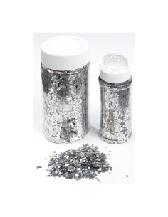 Bote de plástico con virutas brillantes para la decoración de árboles de navidad en escaparates de tiendas