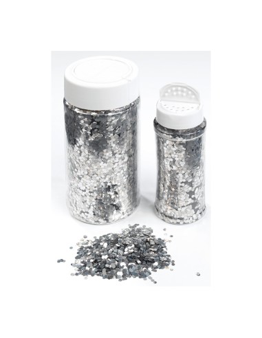 Bote de plástico con virutas brillantes para la decoración de árboles de navidad en escaparates de tiendas
