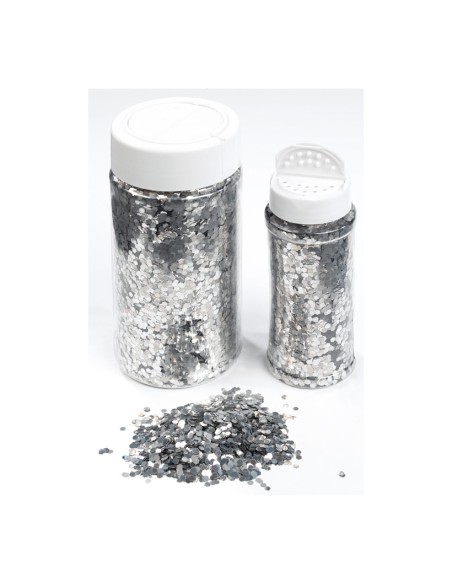 Bote de plástico con virutas brillantes para la decoración de árboles de navidad en escaparates de tiendas