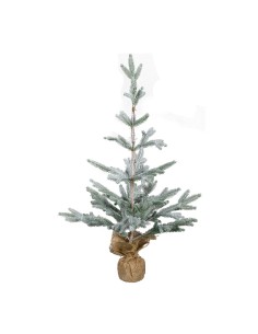 Árbol de Navidad nevado en saco de yute para la decoración de navidad con bolas y accesorios