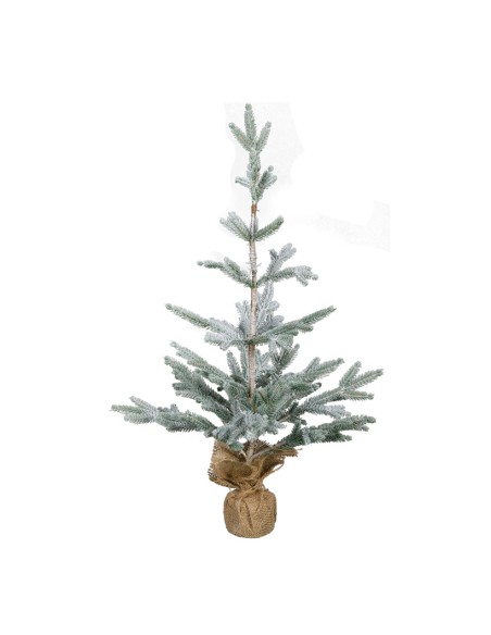 Árbol de Navidad nevado en saco de yute para la decoración de navidad con bolas y accesorios