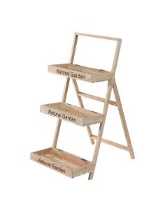 Estante de madera con impresos para la decoración de espacios en hoteles y escaparates en tiendas