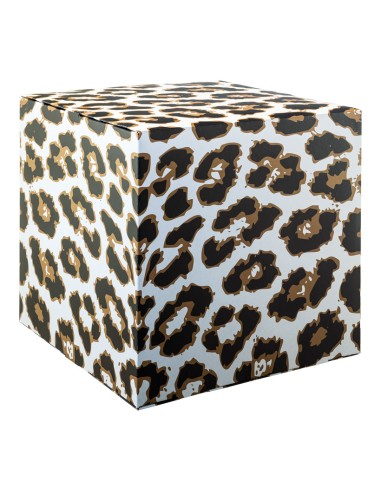 Cubo estampado leopardo para la decoración de espacios y escaparates e interior de tiendas
