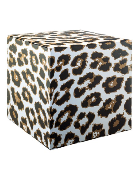 Cubo estampado leopardo para la decoración de espacios y escaparates e interior de tiendas