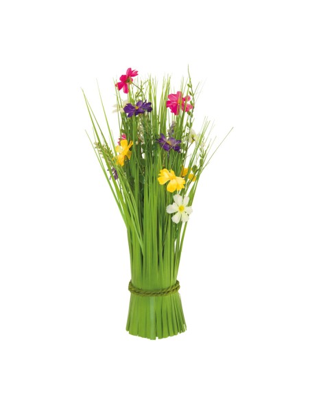 Manojo de hierba con flores de primavera para la decoración de verano en escaparates de tiendas o comercios