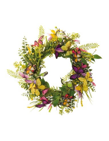 Corona de flores con mariposas para escaparates veraniegos con helados en tiendas