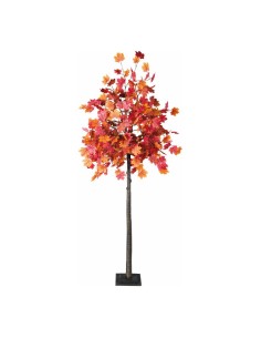 Árbol de arce otoñal con copa espesa y base de madera para escaparates de otoño en tiendas y centros comerciales