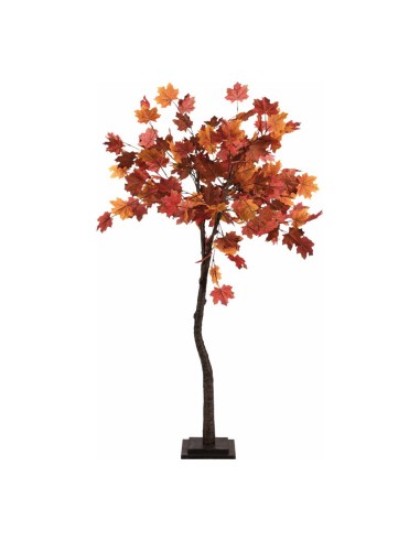 Árbol de arce otoñal con copa espesa y base de madera para escaparates de otoño en tiendas y centros comerciales
