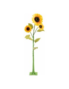 Girasol 3 flores con 6 hojas y base para la decoración de otoño en escaparates de tiendas o comercios