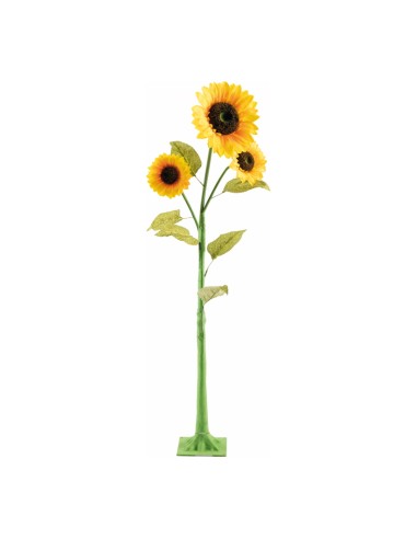 Girasol 3 flores con 6 hojas y base para la decoración de otoño en escaparates de tiendas o comercios