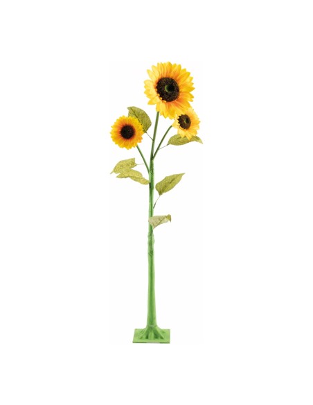Girasol 3 flores con 6 hojas y base para la decoración de otoño en escaparates de tiendas o comercios