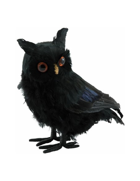 Búho de pie para Halloween en escaparates de tiendas