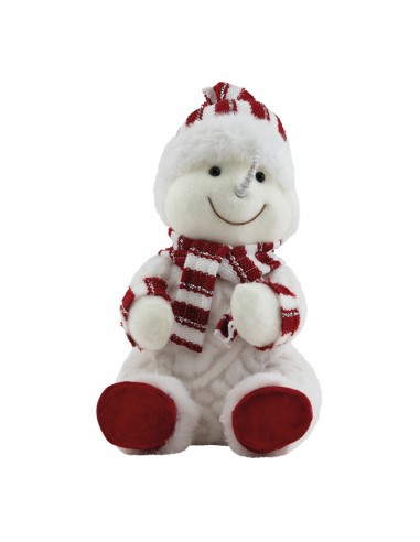 Muñeco de nieve sentado para decoración de escaparates en invierno