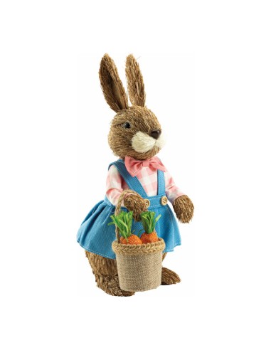 Coneja con cesto de zanahorias para escaparates de tiendas y pastelerías en pascua