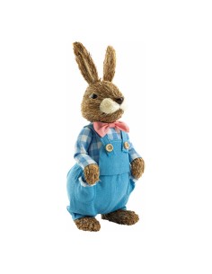 Conejo vestido con peto para escaparates de tiendas y pastelerías en pascua