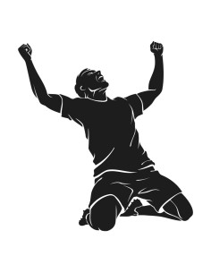 Jugador de futbol celebrando victoria para decoración futbolística y deportes en escaparates