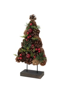 Abeto con base de madera para la decoración de navidad con bolas y accesorios