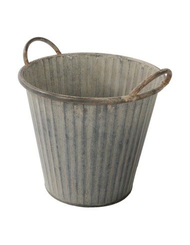 Cubo de metal con dos asas para la decoración otoñal de escaparates y espacios