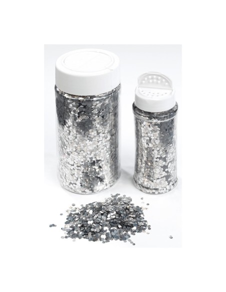 Bote de plástico con virutas brillantes para la decoración de árboles de navidad en escaparates de tiendas