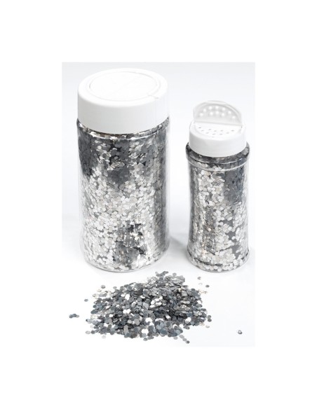 Bote de plástico con virutas brillantes para la decoración de árboles de navidad en escaparates de tiendas