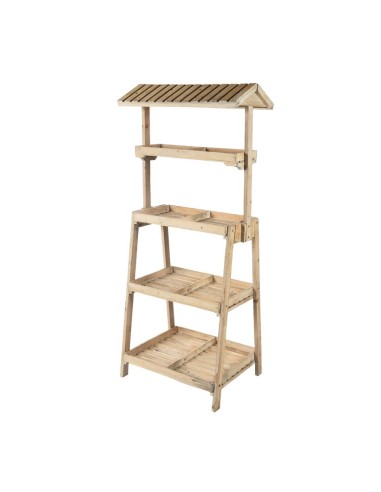 Estante de madera con techo para la decoración de espacios en hoteles y escaparates en tiendas
