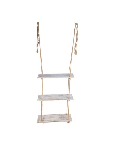 Escalera de cuerda con peldaños de madera para la decoración de espacios en hoteles y escaparates en tiendas