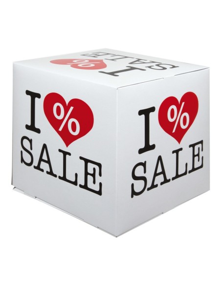 Cubo con impresión i love sale para los escaparates de rebajas