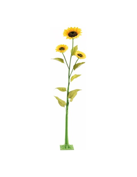 Girasol 3 flores con 7 hojas y base para la decoración de otoño en escaparates de tiendas o comercios