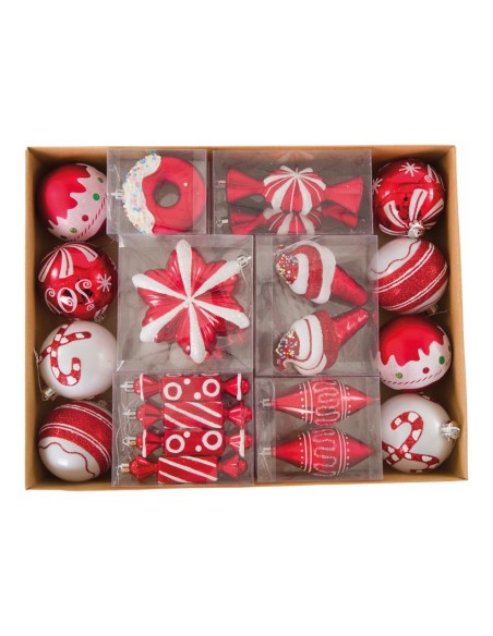 Decoración de árbol rojo/blanco surtido adornos para la decoración árboles navideños para tiendas y centros comerciales