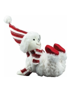 Muñeco de nieve acostado piernas arriba para decoración de escaparates en invierno 2