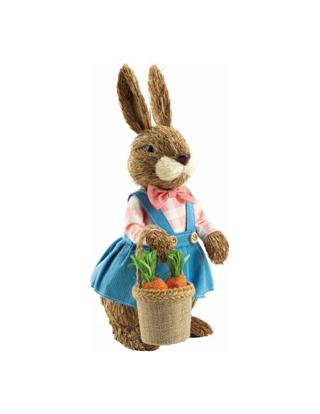 Coneja con cesto de zanahorias para escaparates de tiendas y pastelerías en pascua