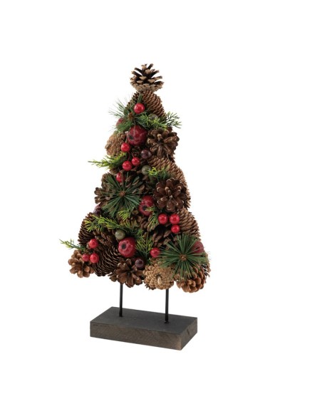 Abeto con base de madera para la decoración de navidad con bolas y accesorios