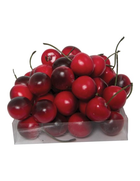 Imitación de cerezas con tallo tamaño original para fruterías y la decoración de escaparates de tiendas o comercios