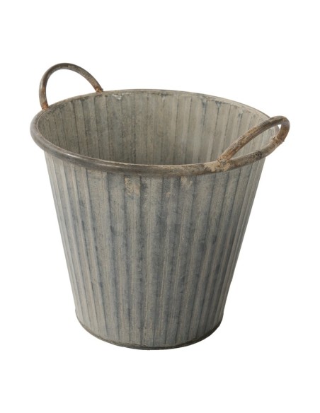 Cubo de metal con dos asas para la decoración otoñal de escaparates y espacios