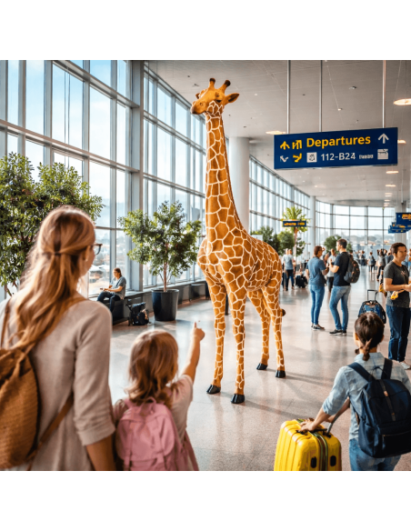 Figura realista de jirafa en fibra de vidrio de 190 cm para decoración interior y exterior La Decoteca