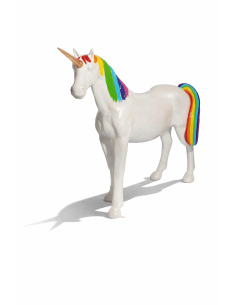 Figura de unicornio arcoíris en fibra de vidrio de 110 cm para decoración interior y exterior La Decoteca