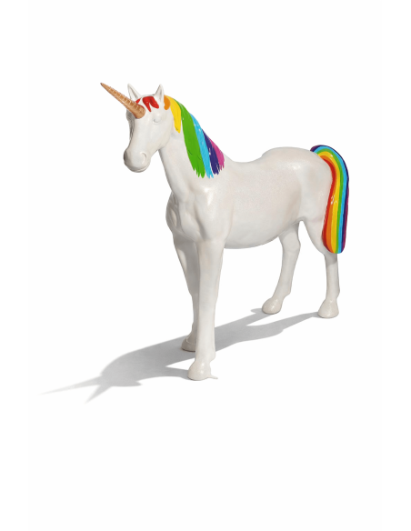 Figura de unicornio arcoíris en fibra de vidrio de 110 cm para decoración interior y exterior La Decoteca