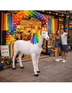 Figura de unicornio arcoíris en fibra de vidrio de 110 cm para decoración interior y exterior La Decoteca 2