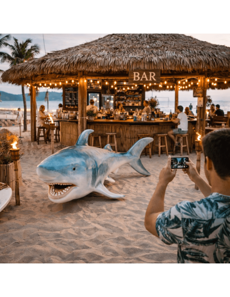 Figura realista de tiburón en fibra de vidrio de 135 cm para decoración interior y exterior La Decoteca