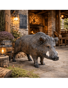 Figura realista de jabalí a tamaño real en fibra de vidrio de 90 cm para decoración interior y exterior La Decoteca 2