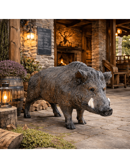 Figura realista de jabalí a tamaño real en fibra de vidrio de 90 cm para decoración interior y exterior La Decoteca
