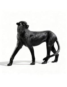 Figura realista de leopardo negro en fibra de vidrio de 120 cm para decoración interior y exterior La Decoteca