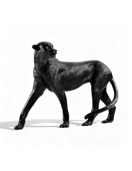 Figura realista de leopardo negro en fibra de vidrio de 120 cm para decoración interior y exterior La Decoteca