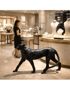 Figura realista de leopardo negro en fibra de vidrio de 120 cm para decoración interior y exterior La Decoteca 2