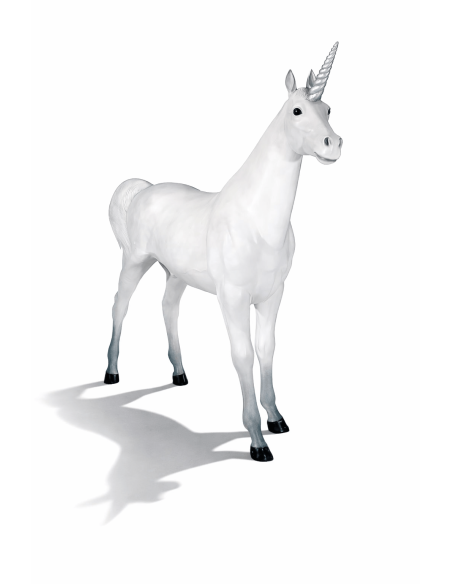 Figura realista de unicornio a tamaño real en fibra de vidrio de 220 cm para decoración interior y exterior La Decoteca