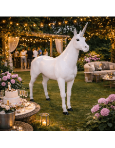 Figura realista de unicornio a tamaño real en fibra de vidrio de 220 cm para decoración interior y exterior La Decoteca 2