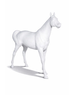 Figura realista de caballo blanco a tamaño real en fibra de vidrio de 195 cm para decoración interior y exterior