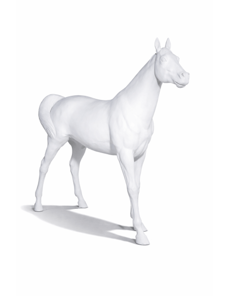 Figura realista de caballo blanco a tamaño real en fibra de vidrio de 195 cm para decoración interior y exterior