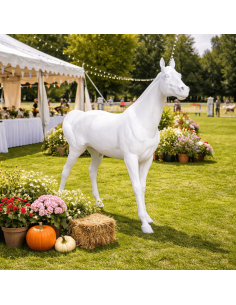 Figura realista de caballo blanco a tamaño real en fibra de vidrio de 195 cm para decoración interior y exterior 2